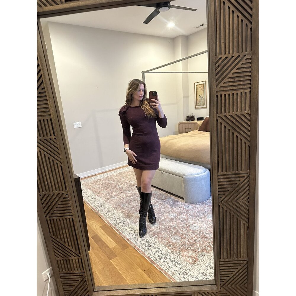 Karen Millen Purple Long-Sleeve Dress Size M – Fitted Elegant Silhouette Classic